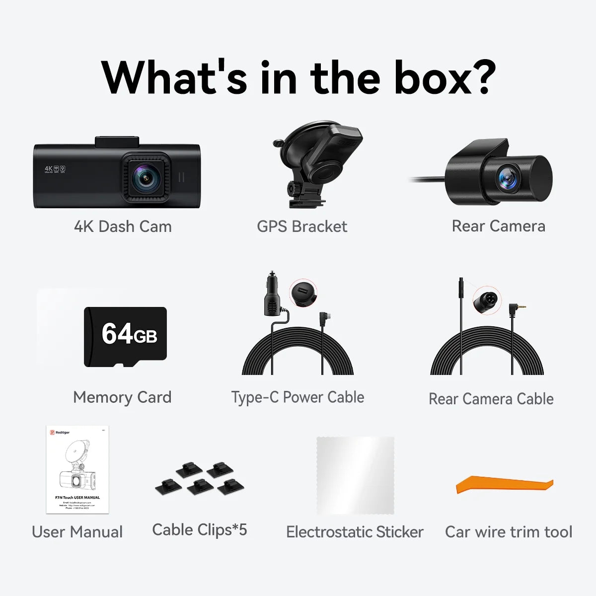 Dash Cam Front and Rear, Touch Screen Dash Camera with Wifi GPS, Voice Control, 4K Dashcam with Super Night Vision, WDR, 24H Parking Mode, Vehicle, Free 64GB Card