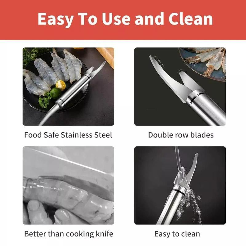2-PCS Stainless Steel Shrimp Line Knife Clean Intestines Dissect Fish Belly Remove Small Tools Open Back Tip Peeling
