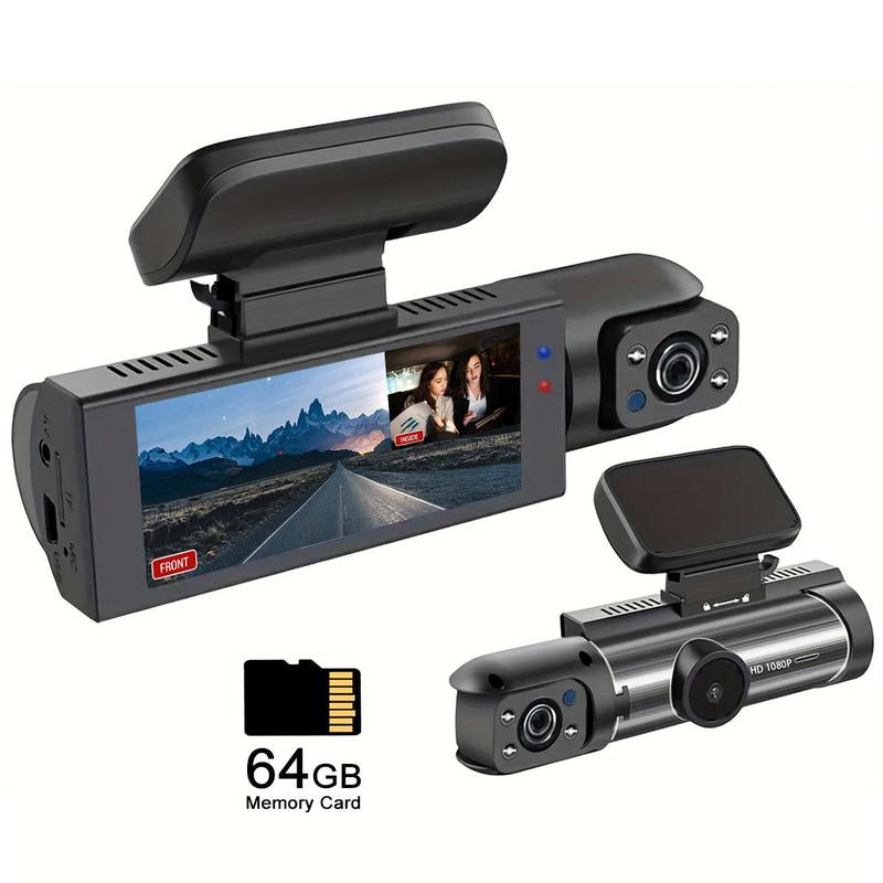 1080P Dual Recording Car DVR Camera, Dash Cam with 64GB Memory Card, Wide Angle Car Dash Camera with 3.16 Inch IPS Screen, Video Surveillance, Jerl Dash Cam, Recording Camera