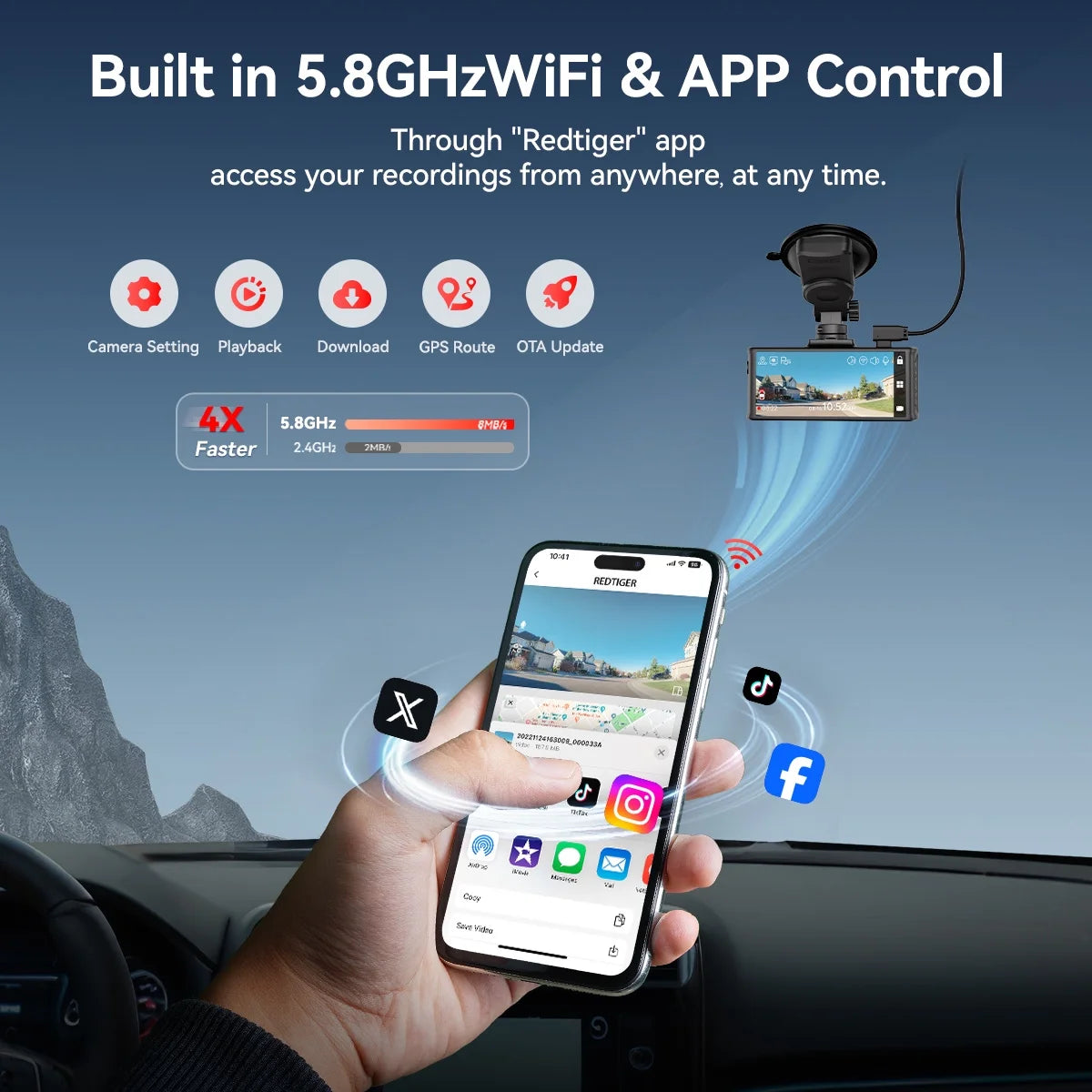 Dash Cam Front and Rear, Touch Screen Dash Camera with Wifi GPS, Voice Control, 4K Dashcam with Super Night Vision, WDR, 24H Parking Mode, Vehicle, Free 64GB Card