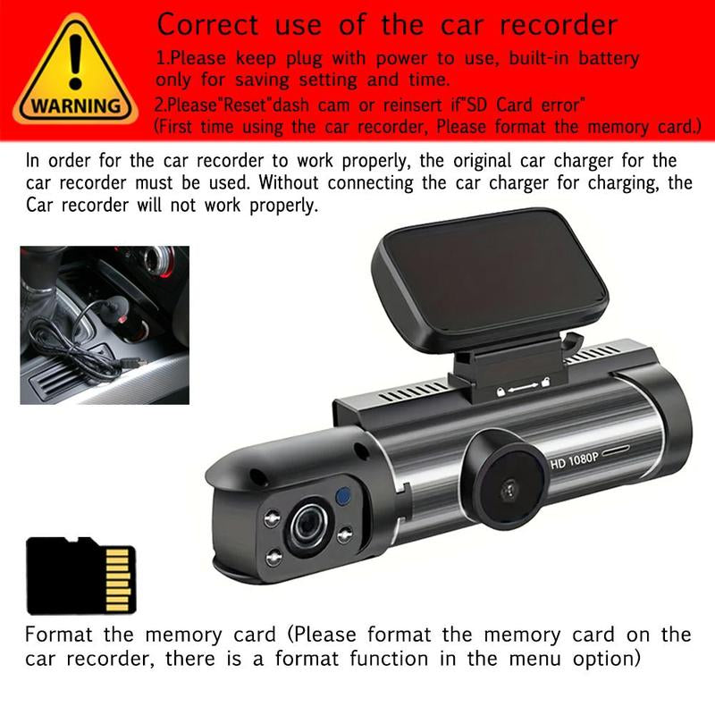 1080P Dual Recording Car DVR Camera, Dash Cam with 64GB Memory Card, Wide Angle Car Dash Camera with 3.16 Inch IPS Screen, Video Surveillance, Jerl Dash Cam, Recording Camera