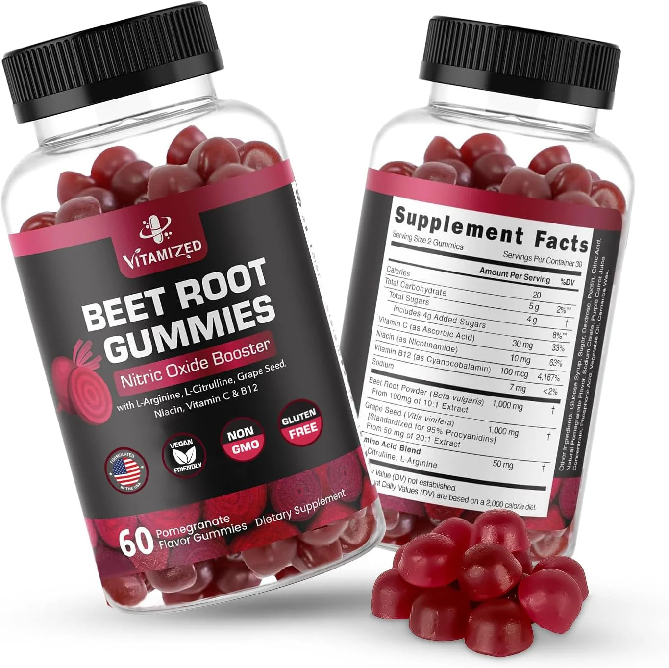 Vitamized Beetroot Gummies 1000mg - Nitric Oxide Support Supplement