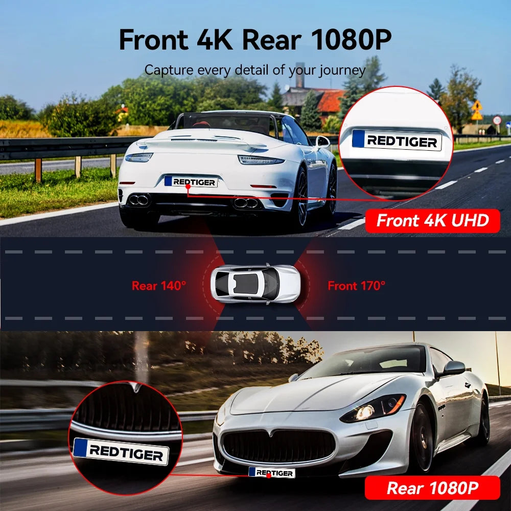 Dash Cam Front and Rear, Touch Screen Dash Camera with Wifi GPS, Voice Control, 4K Dashcam with Super Night Vision, WDR, 24H Parking Mode, Vehicle, Free 64GB Card