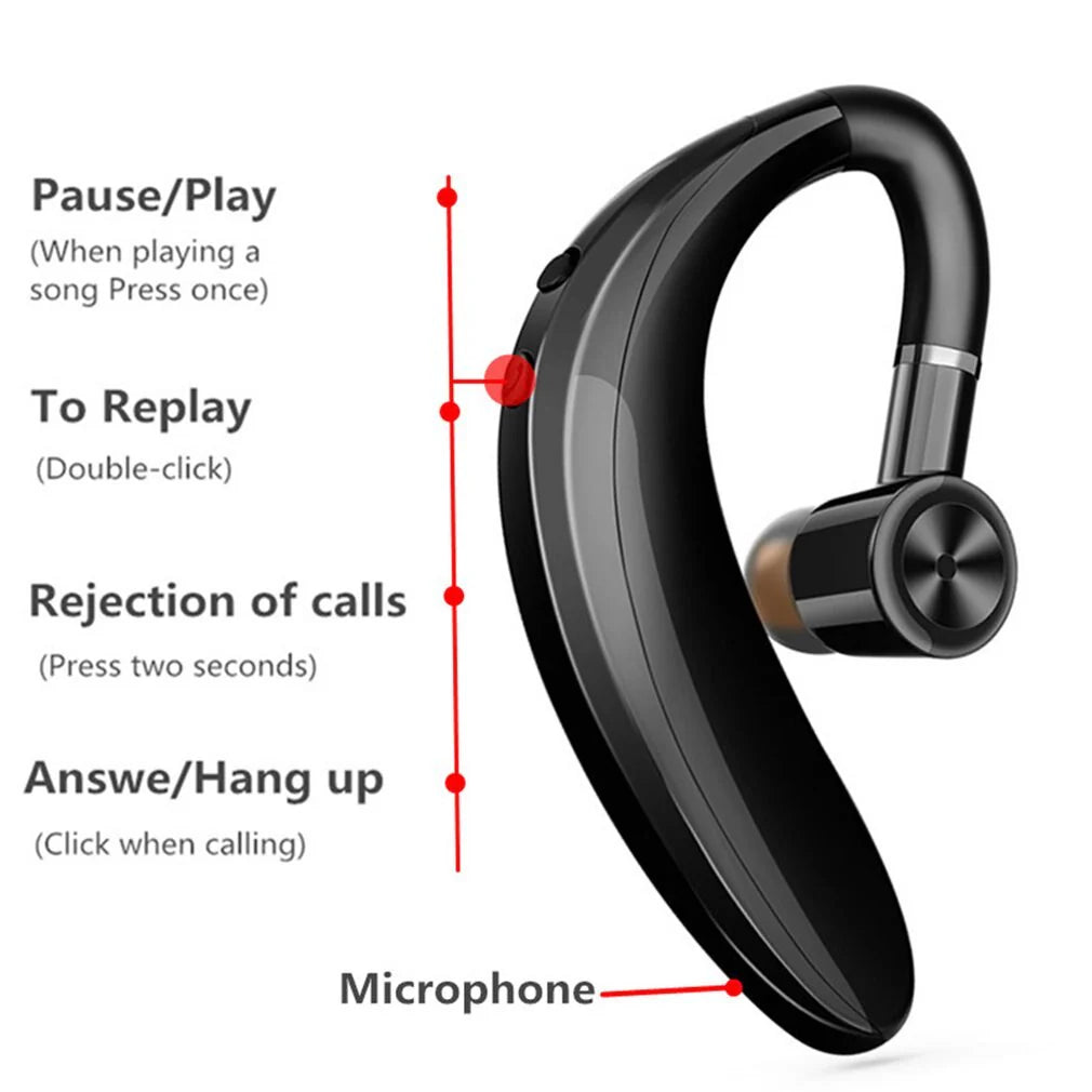 Wireless Bluetooth 5.0 Noise-Cancelling Earpiece Headset for Drivers and Truckers