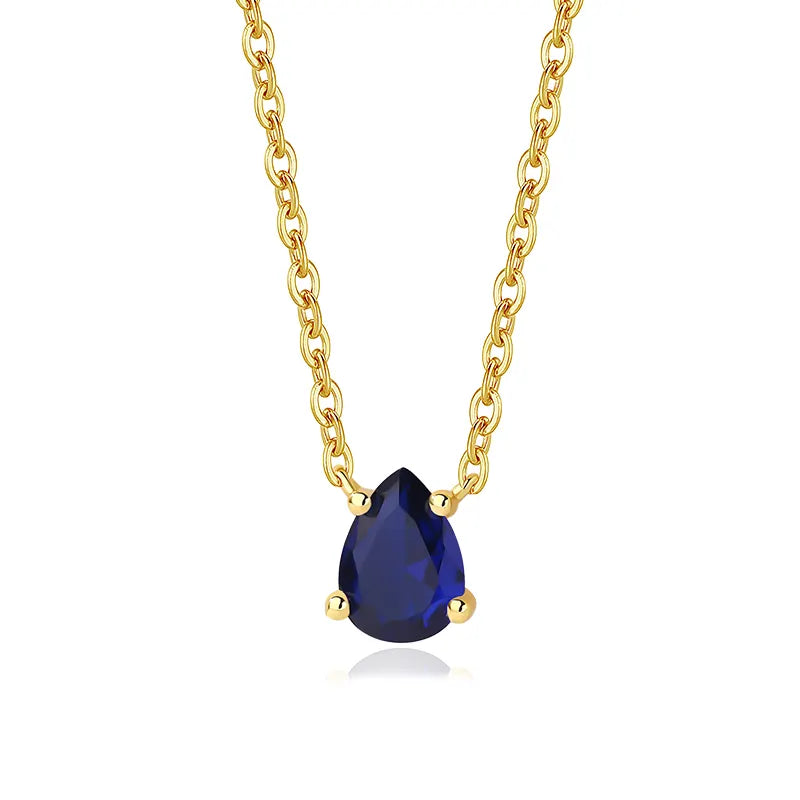 Blue Sapphire Teardrop Pendant Necklace