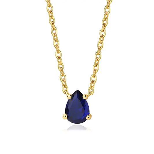 Blue Sapphire Teardrop Pendant Necklace