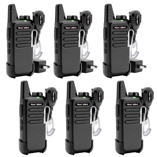 Maxtalker Radios Walkie Talkies Long Range: MT1 Rechargeable Walkie Talkies for Adults, FRS Radio, Mini Two Way Radio Transceiver with Earpiece, Walky Talky for School Church Restaurant, 6 Pack Rechargeable Walkie