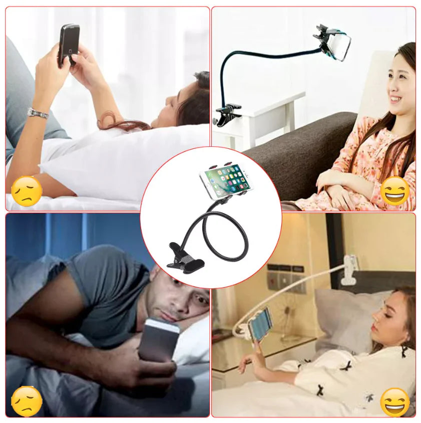 Universal Flexible Gooseneck Stand Holder for Mobile Phones with Clip for Bed, Desk, and Table Use