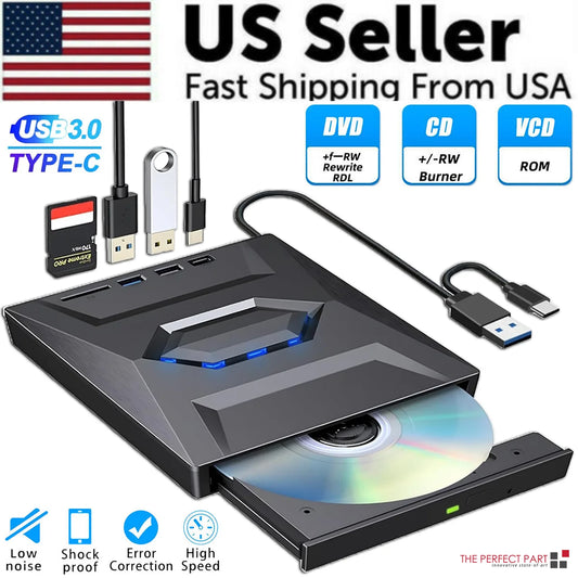 External USB 3.0 CD/DVD Writer and Player for Windows 11/10 PC and Laptop