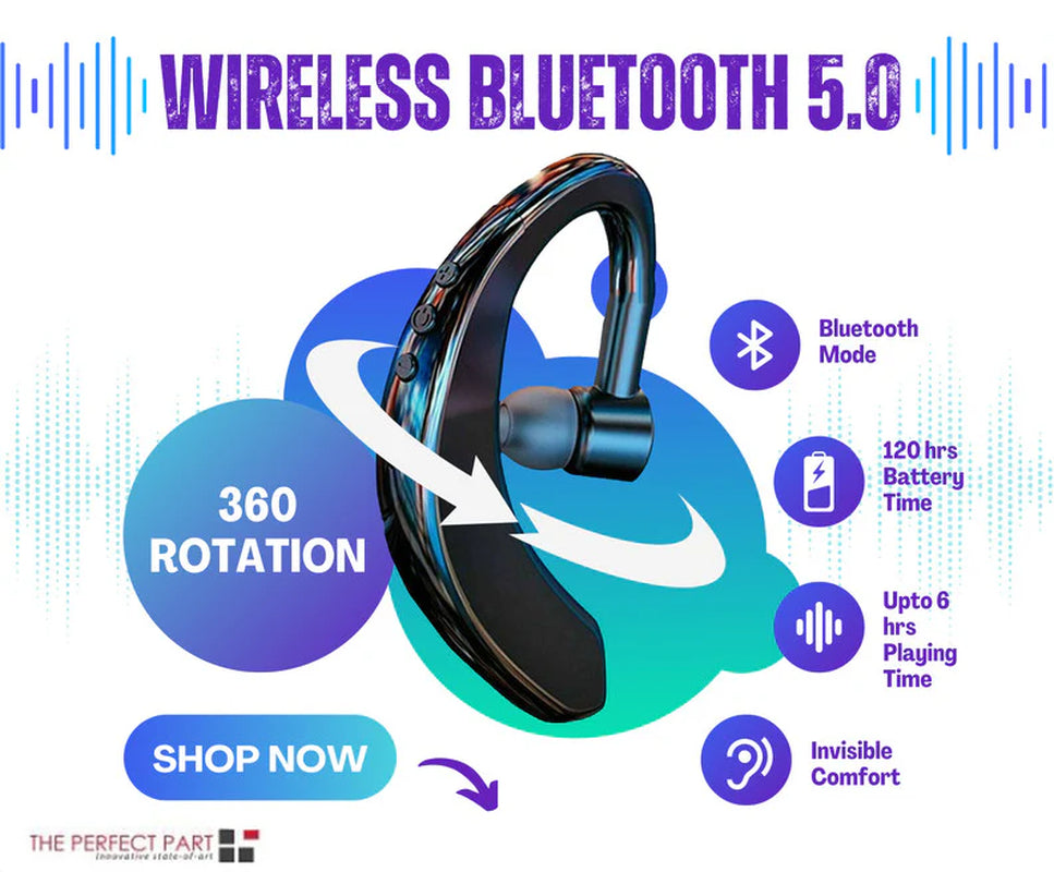 Wireless Bluetooth 5.0 Noise-Cancelling Earpiece Headset for Drivers and Truckers