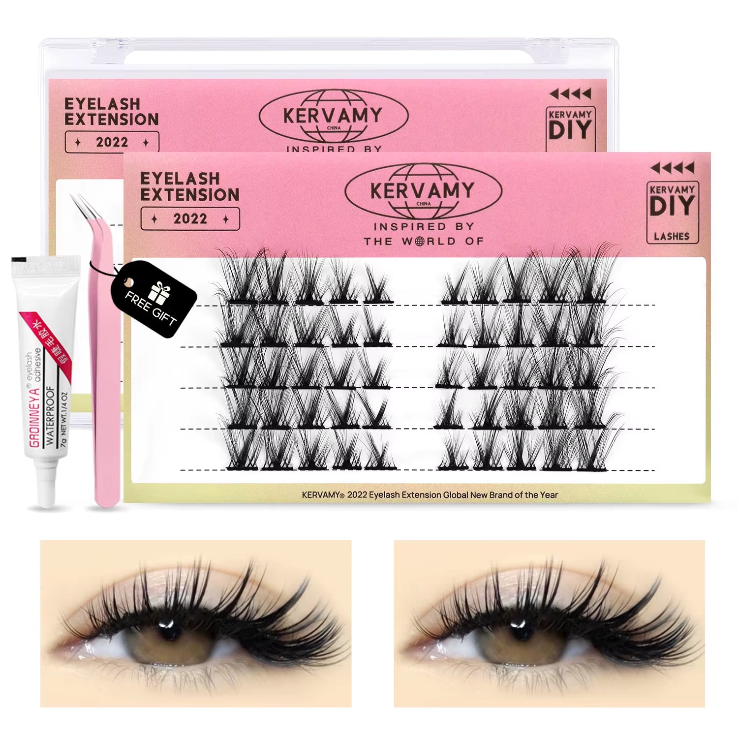 Eyelashes Extension Set Individual Lashes Natural Wispy Lashes Clusters Fluffy Kit Extension with Tweezers and Glue