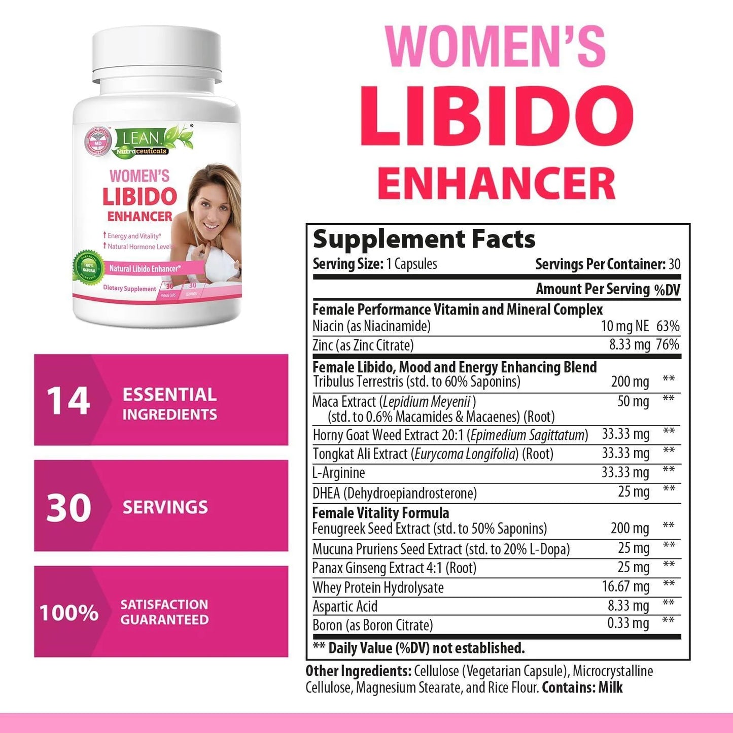 Women's Libido Enhancement Supplement with Maca Root, Fenugreek, Tongkat Ali, and Horny Goat Weed - Energy, Hormonal Balance, Mood Support, and Menopause Relief - 30 Capsules