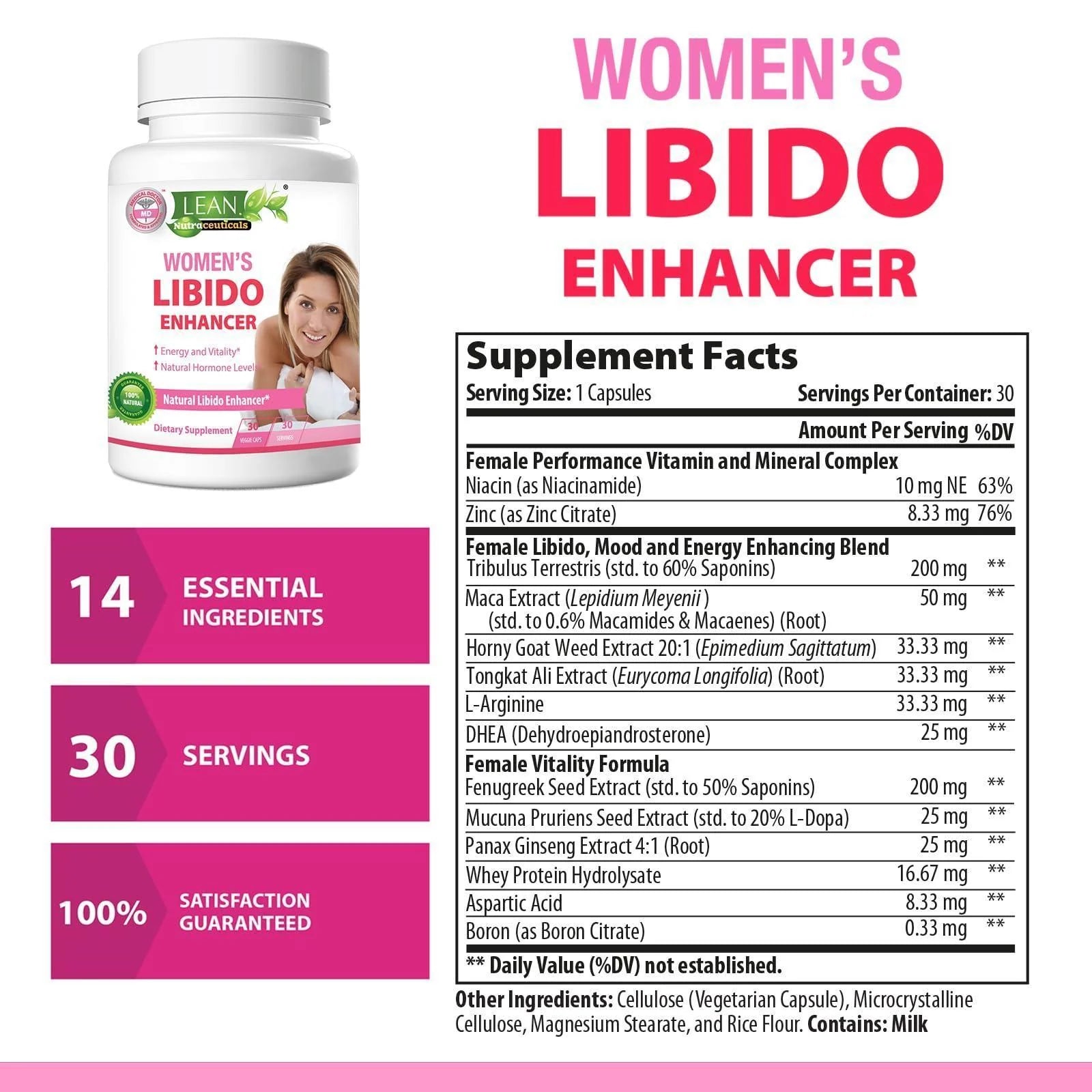 Women's Libido Enhancement Supplement with Maca Root, Fenugreek, Tongkat Ali, and Horny Goat Weed - Energy, Hormonal Balance, Mood Support, and Menopause Relief - 30 Capsules