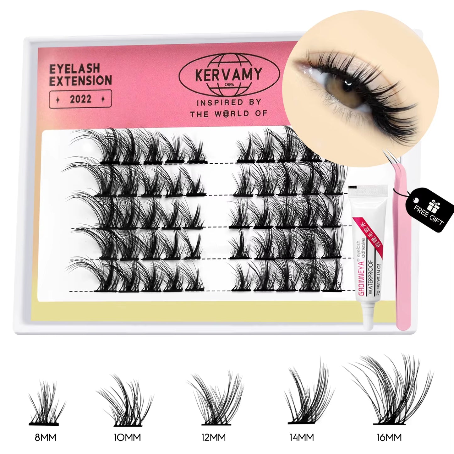 Eyelashes Extension Set Individual Lashes Natural Wispy Lashes Clusters Fluffy Kit Extension with Tweezers and Glue