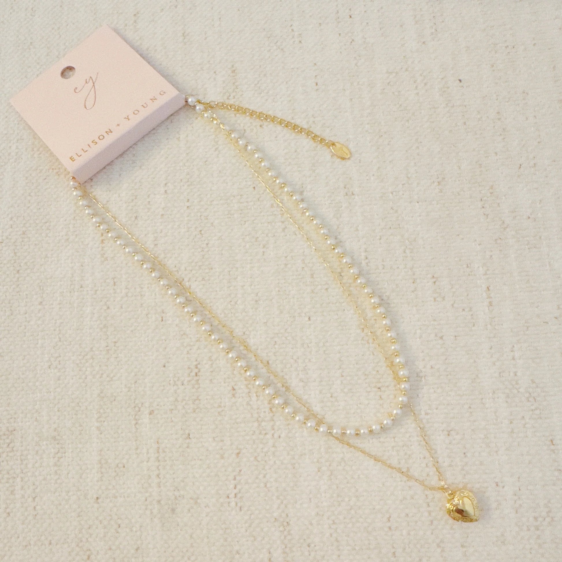 Layered Necklace with Pearls and Heart Locket