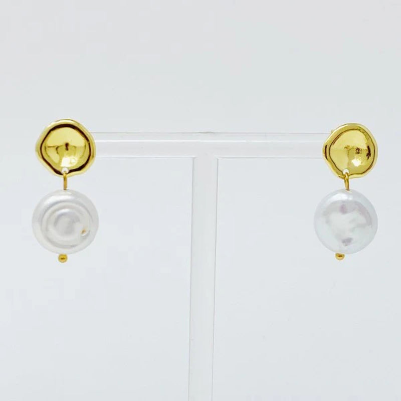 Golden Shell Pearl Dangle Earrings