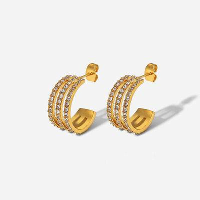 Stainless Steel Zircon Inlaid C-Hoop Earrings