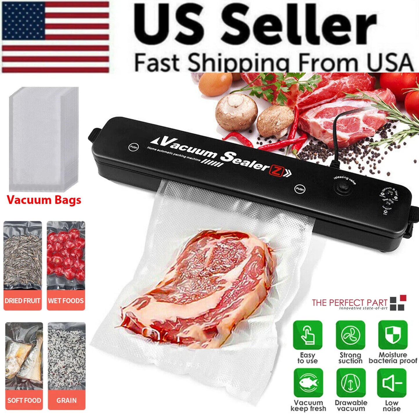 Automatic Vacuum Sealer for Food Preservation with Seal Bags