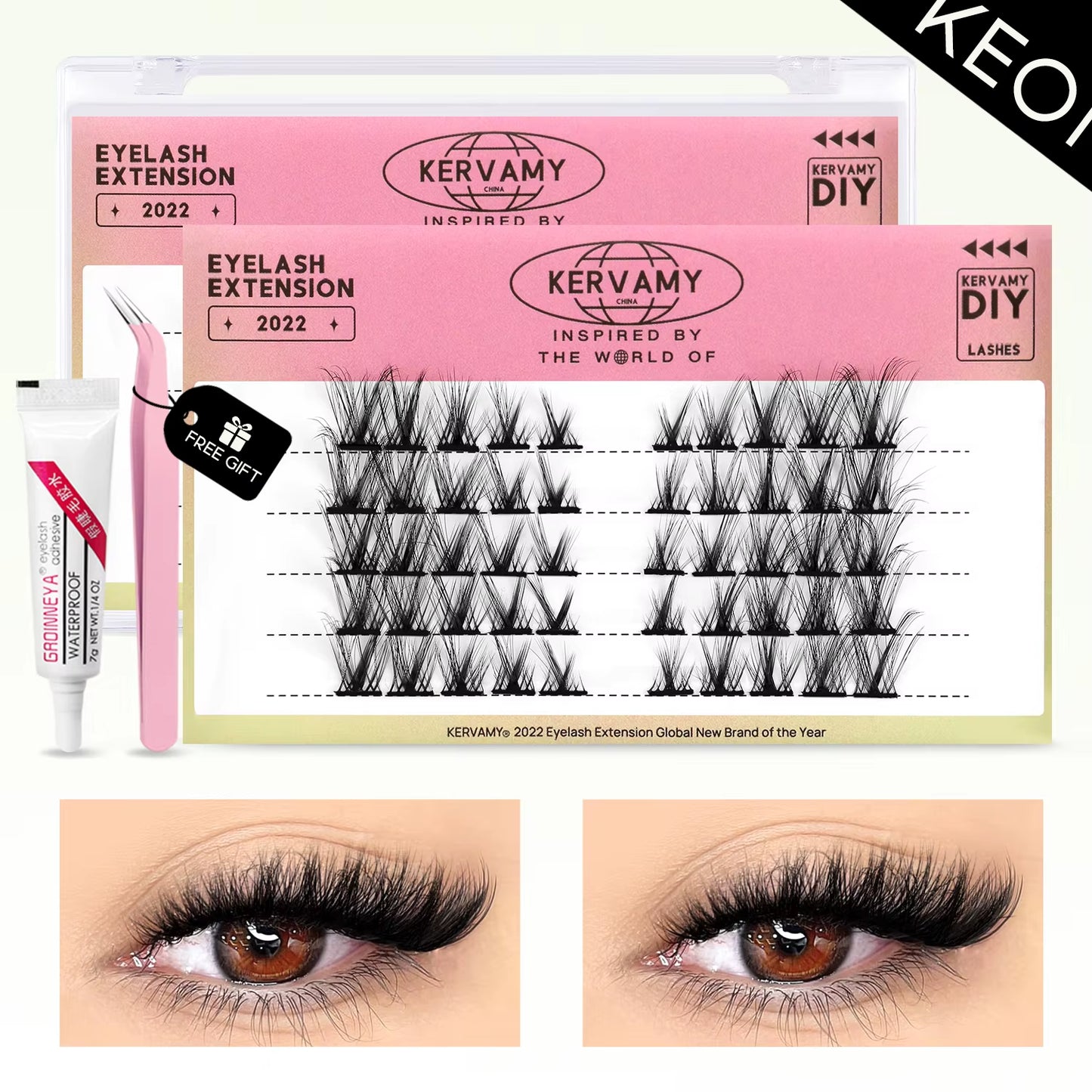 Eyelashes Extension Set Individual Lashes Natural Wispy Lashes Clusters Fluffy Kit Extension with Tweezers and Glue