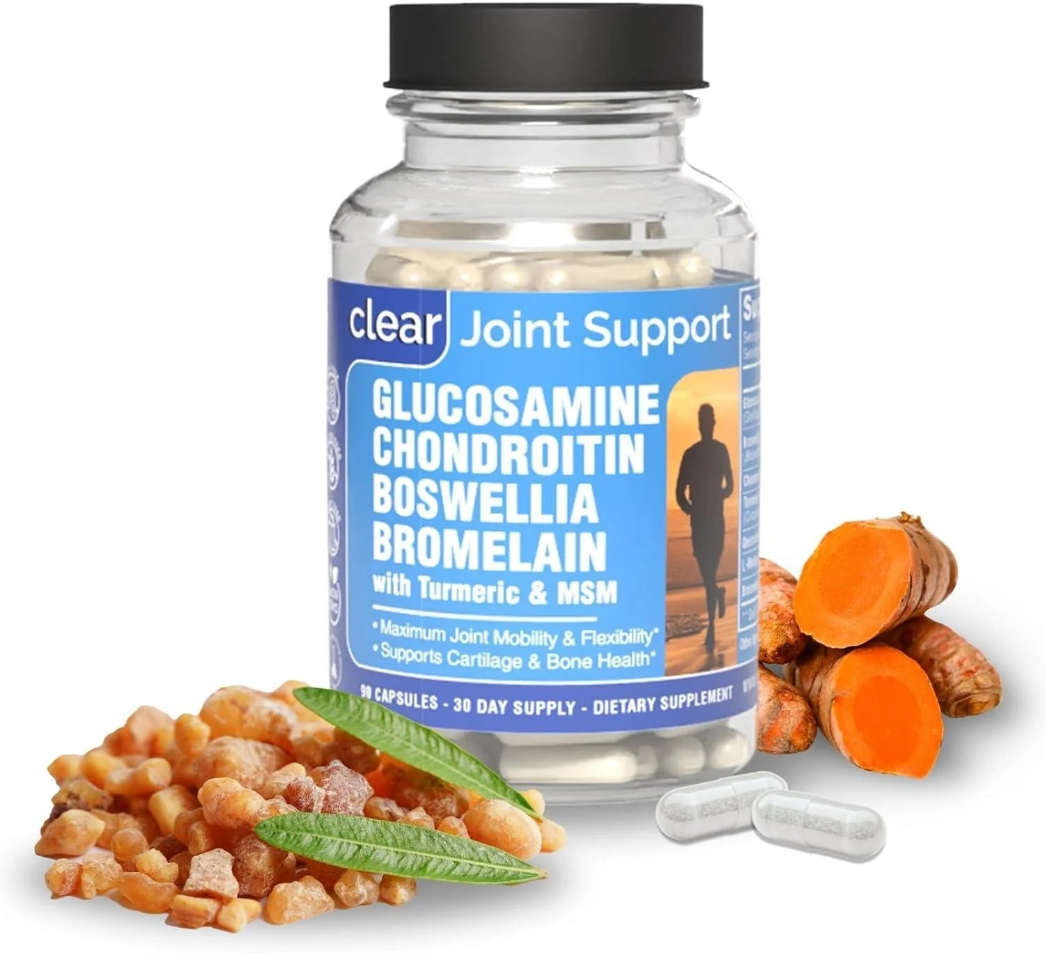 Clear Joint Support Supplement with Glucosamine, Chondroitin, MSM, and Boswellia - 90 Capsules