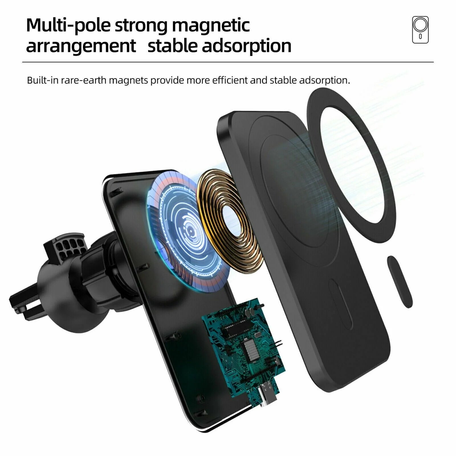 Magnetic Wireless Car Charger Mount for iPhone 12, 13, 14 Pro Max with MagSafe Compatibility