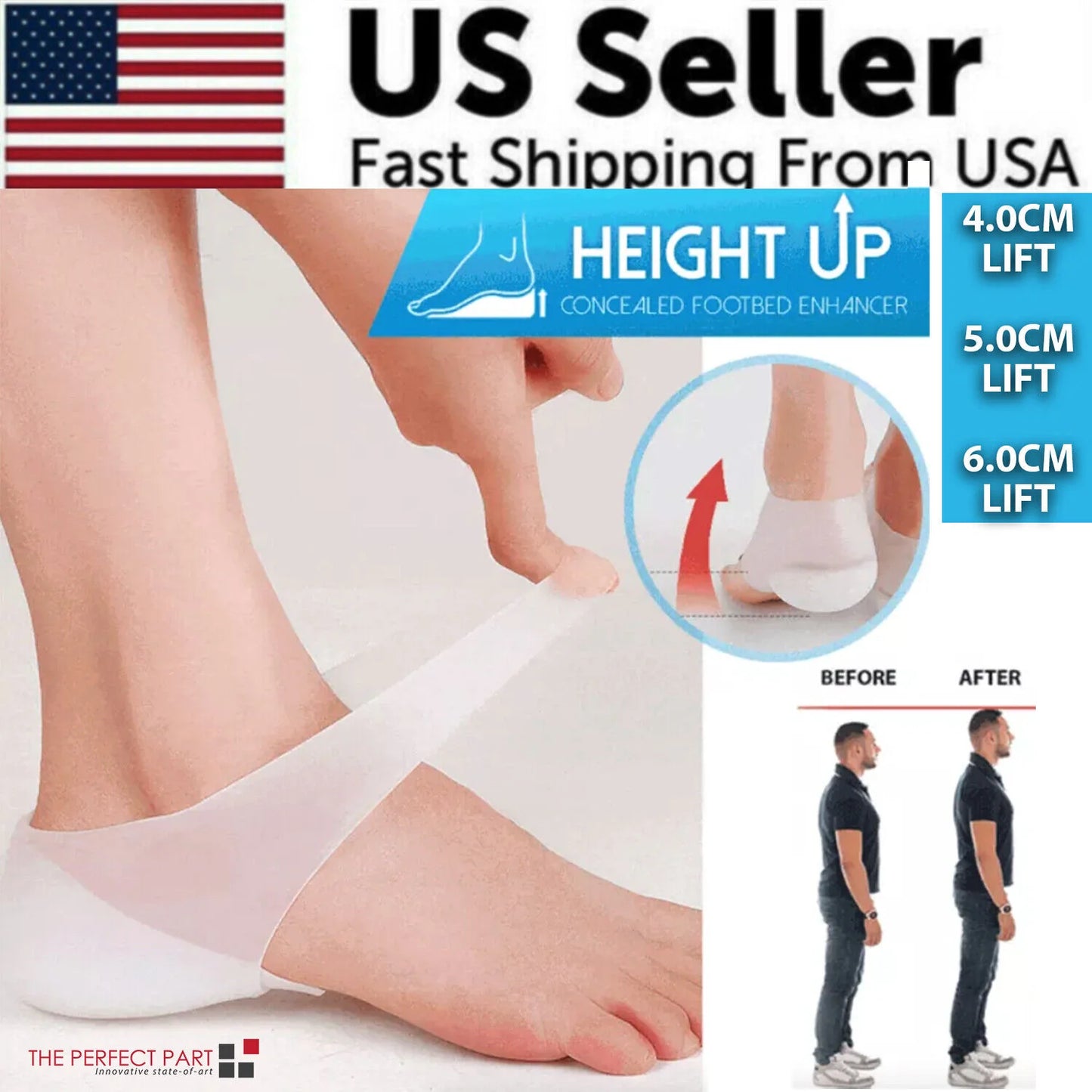 Invisible Height-Enhancing Silicone Insoles with Concealed Footbed Design - USA