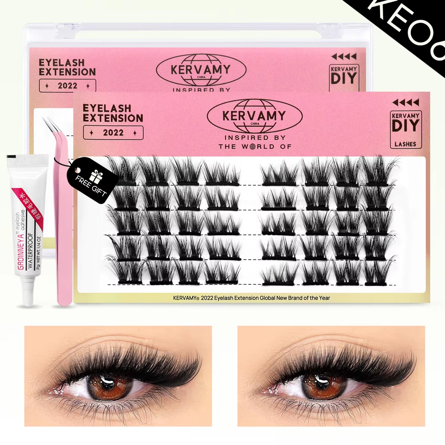 Eyelashes Extension Set Individual Lashes Natural Wispy Lashes Clusters Fluffy Kit Extension with Tweezers and Glue