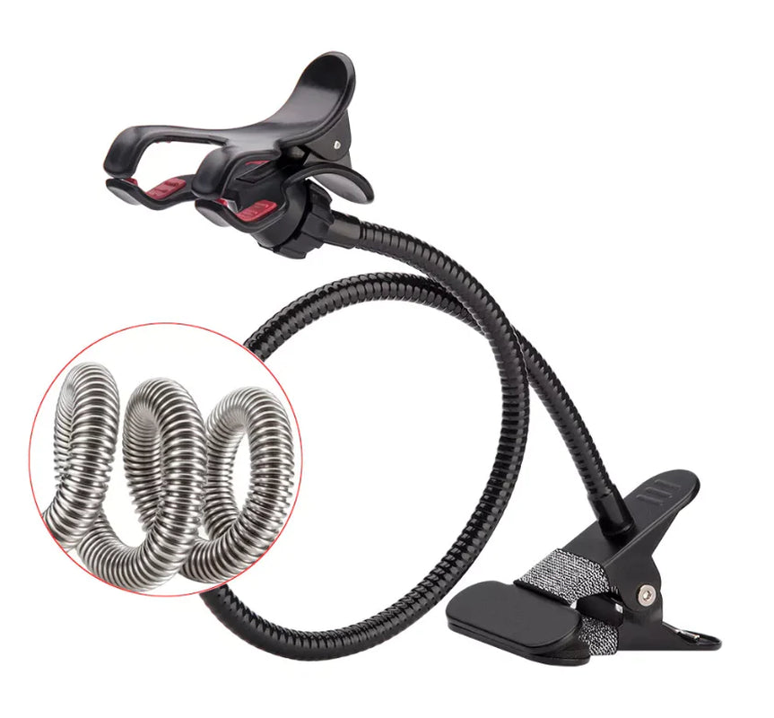 Universal Flexible Gooseneck Stand Holder for Mobile Phones with Clip for Bed, Desk, and Table Use