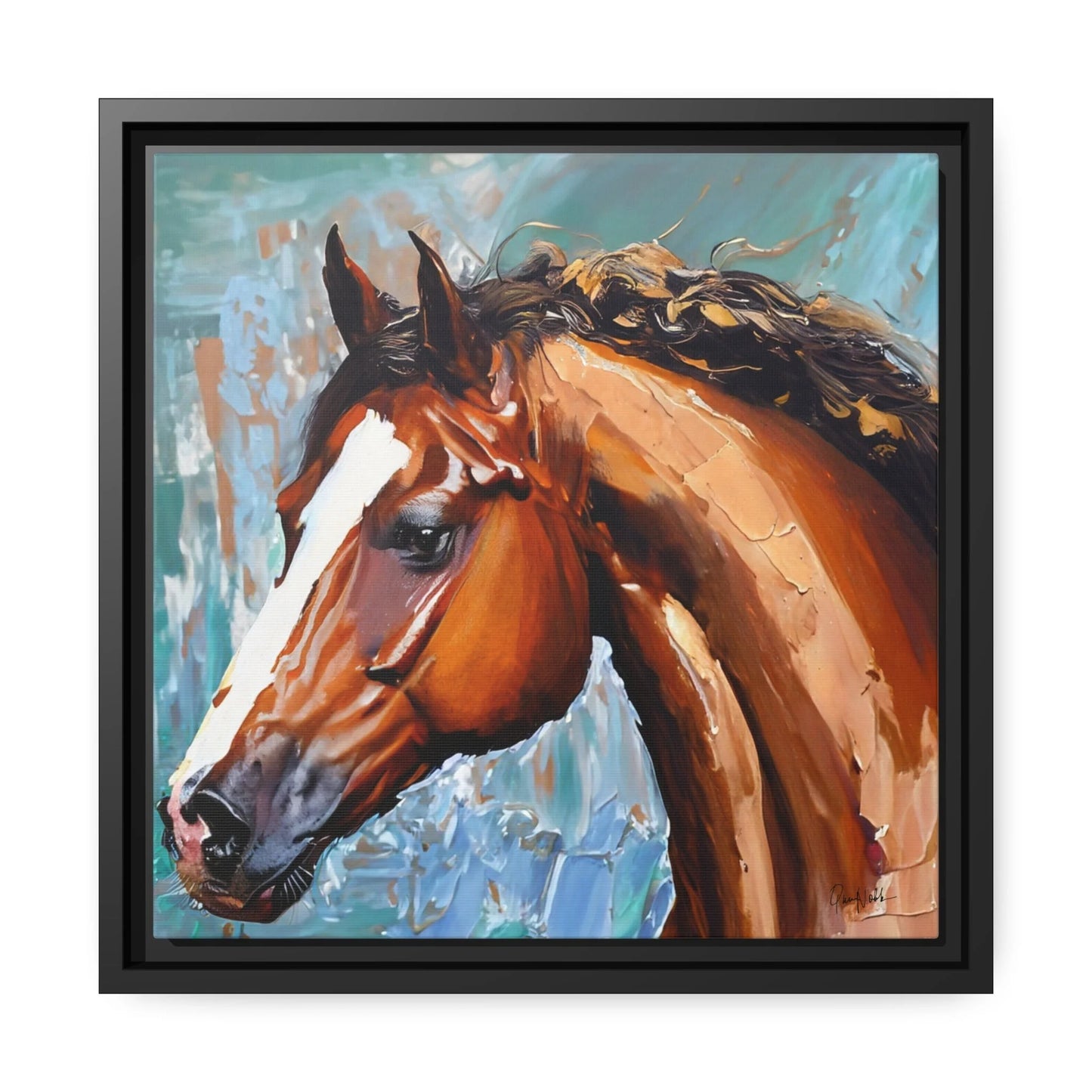 Brown Stallion Portrait Canvas Wall Art by Queennoble