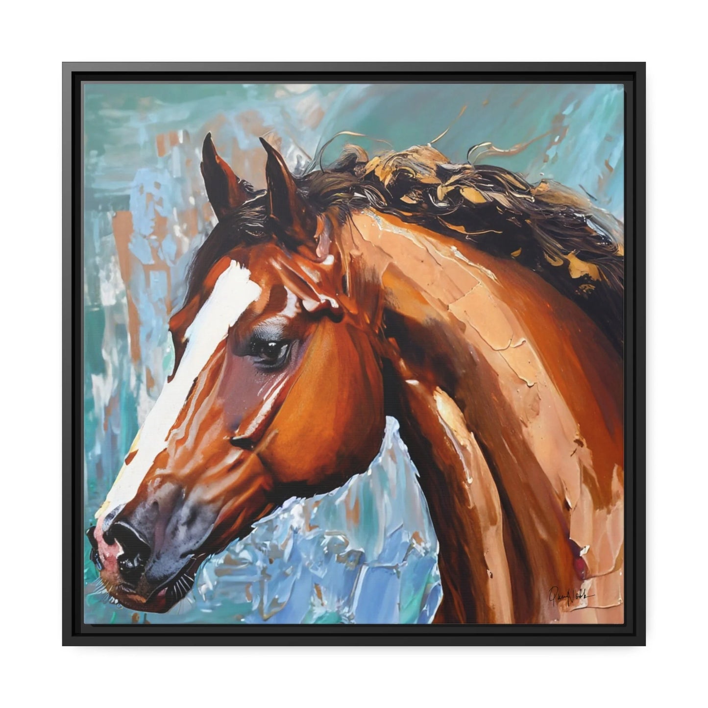 Brown Stallion Portrait Canvas Wall Art by Queennoble