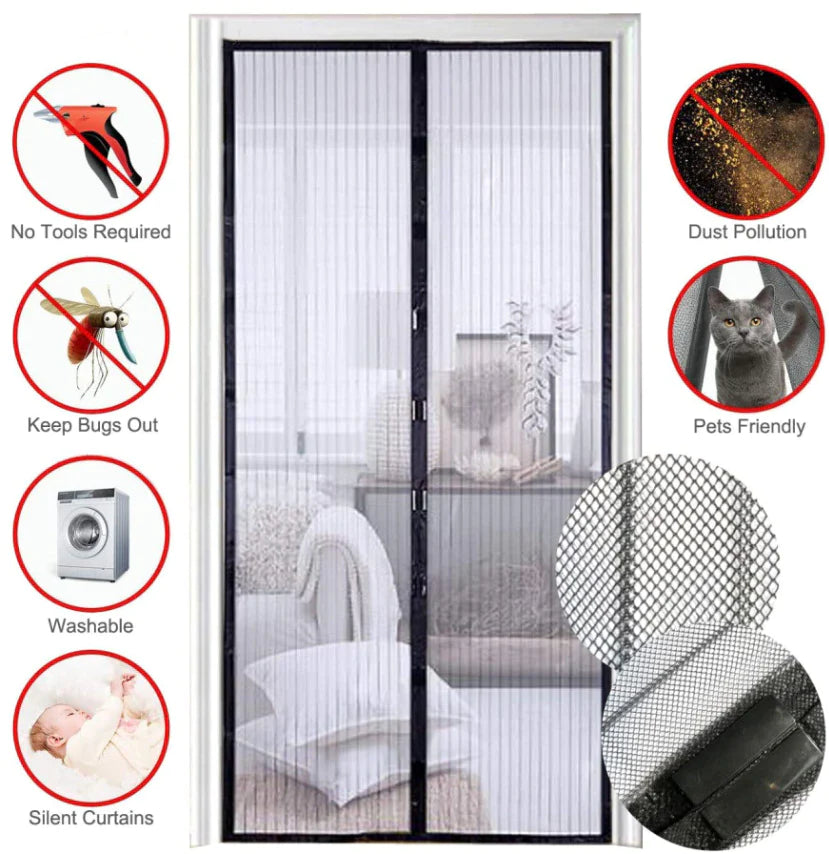 Heavy-Duty Magnetic Screen Door Mesh Curtain - Durable Mosquito Net for Hands-Free Access