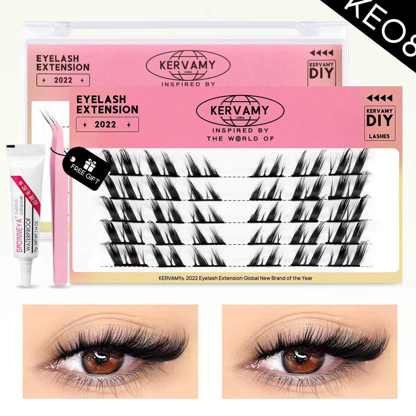 Eyelashes Extension Set Individual Lashes Natural Wispy Lashes Clusters Fluffy Kit Extension with Tweezers and Glue