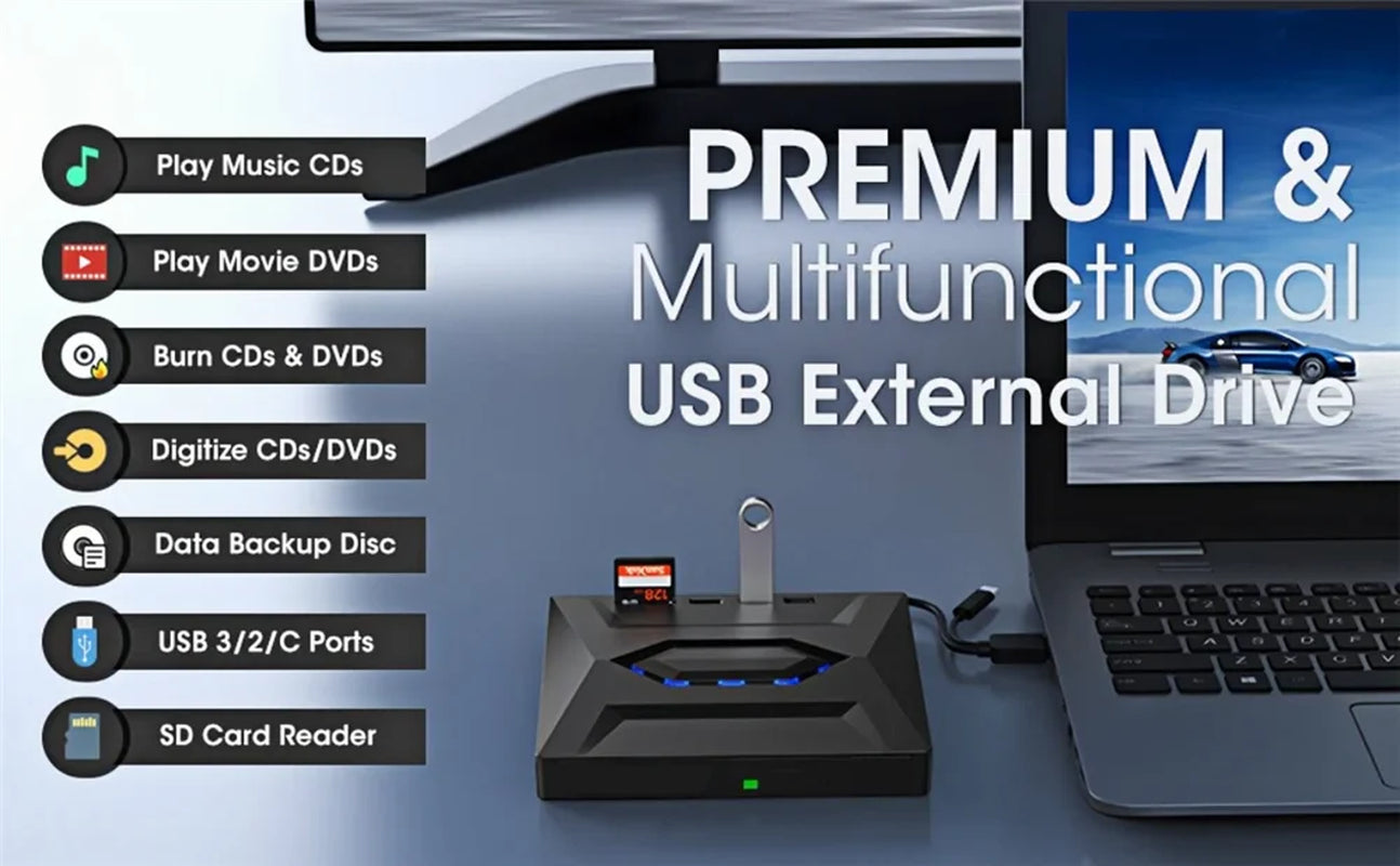 External USB 3.0 CD/DVD Writer and Player for Windows 11/10 PC and Laptop