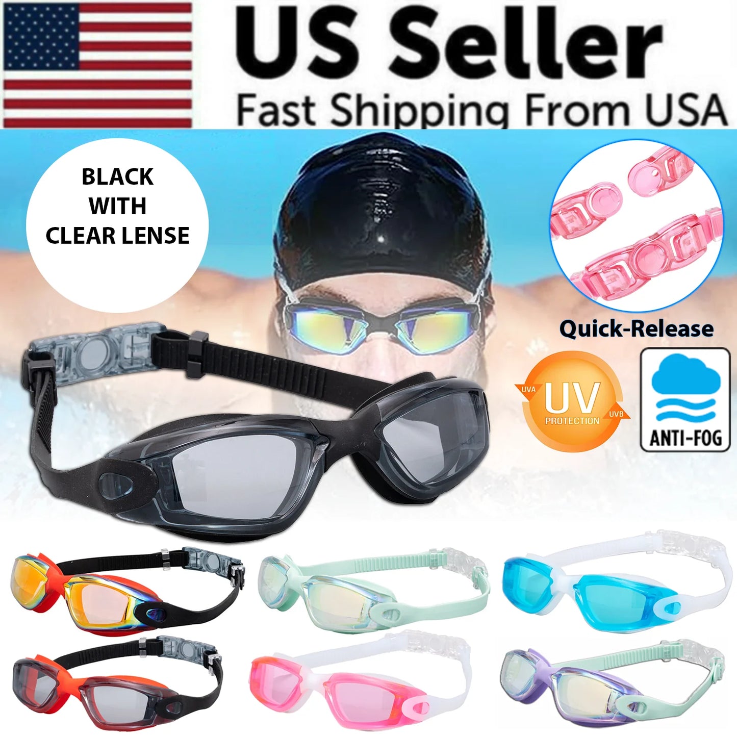 Professional UV-Protection Anti-Fog Swimming Goggles for Adults and Children