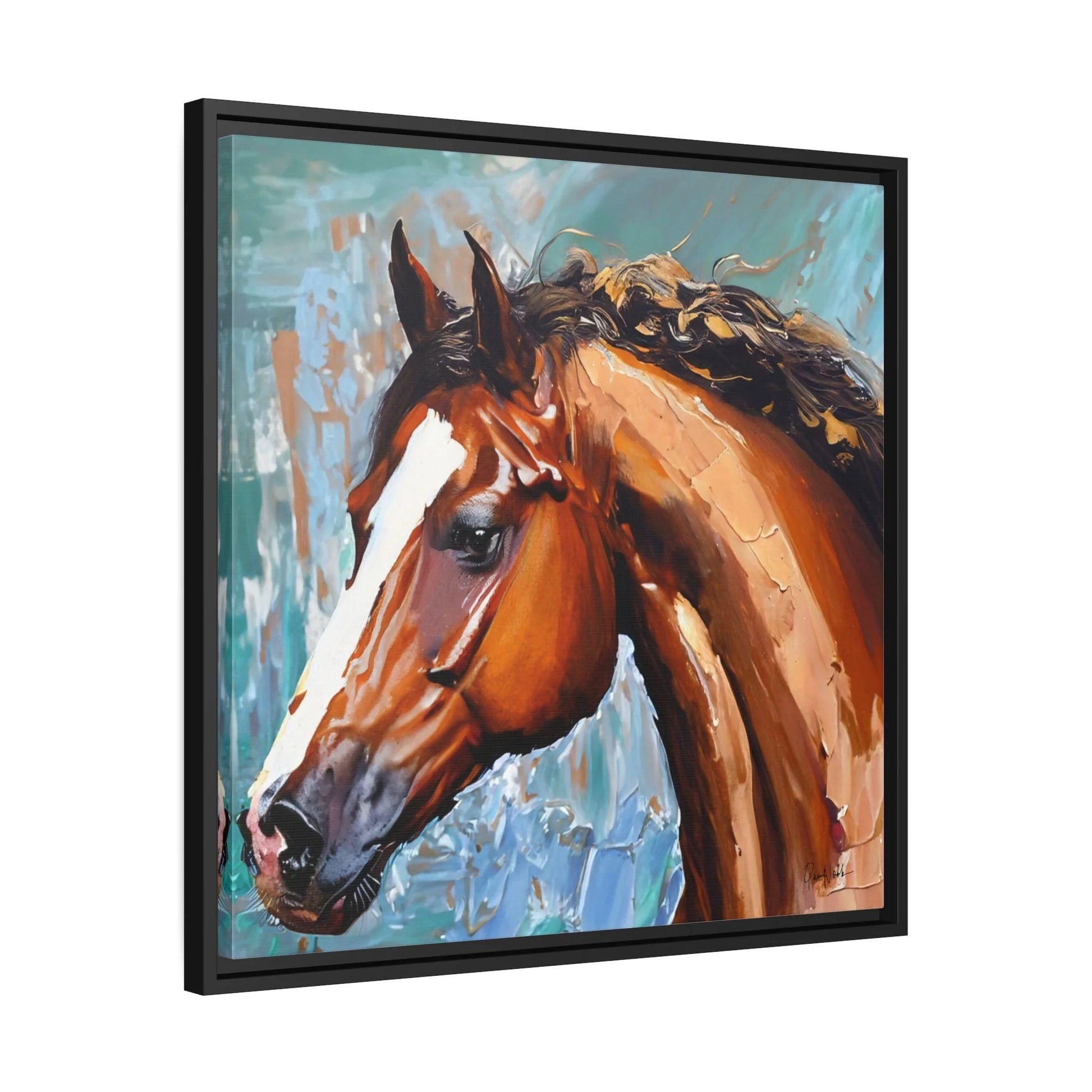 Brown Stallion Portrait Canvas Wall Art by Queennoble