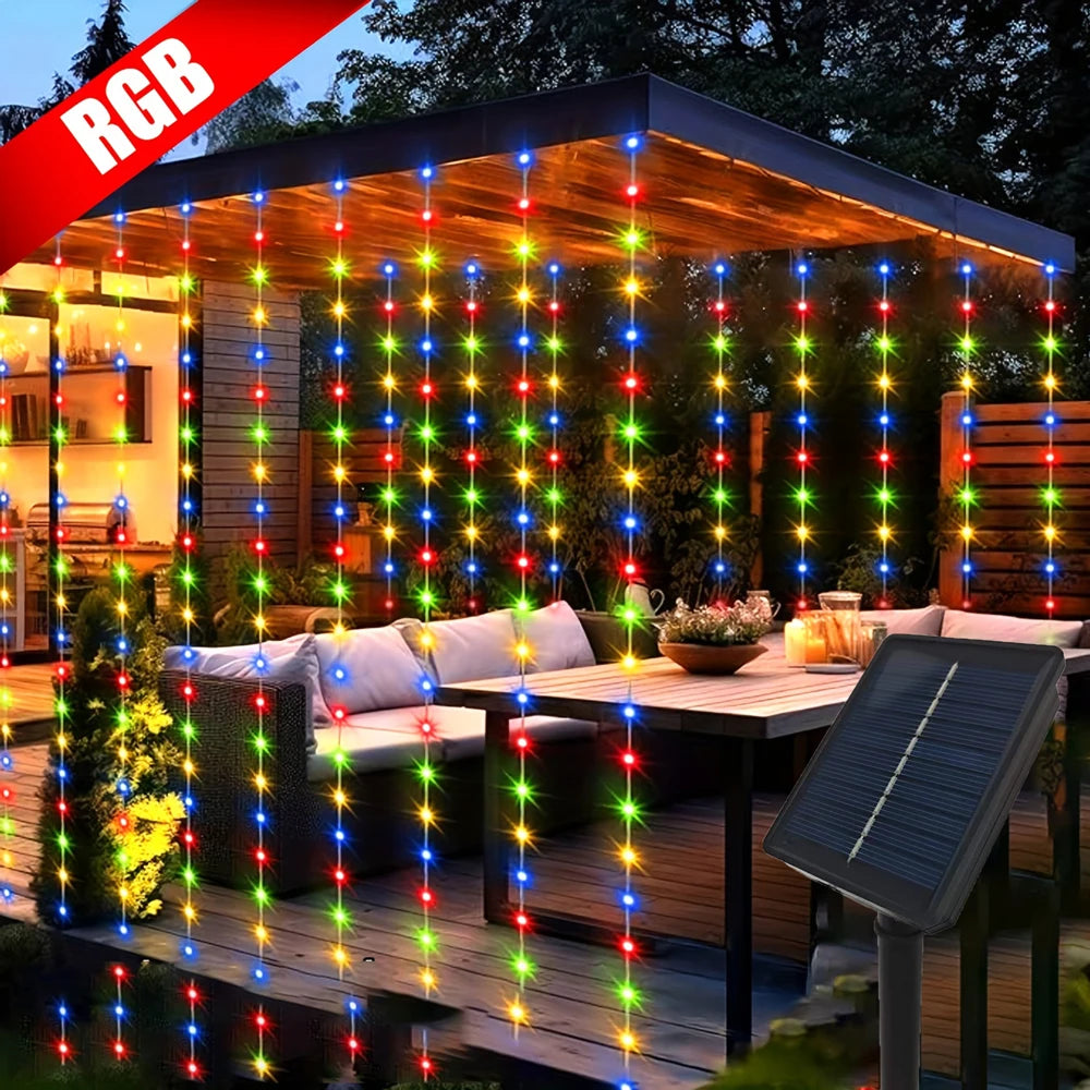 Outdoor Solar LED Curtain Fairy Lights - Decorative String Lights for Christmas and Weddings, Available in 600/300/200/100 LEDs