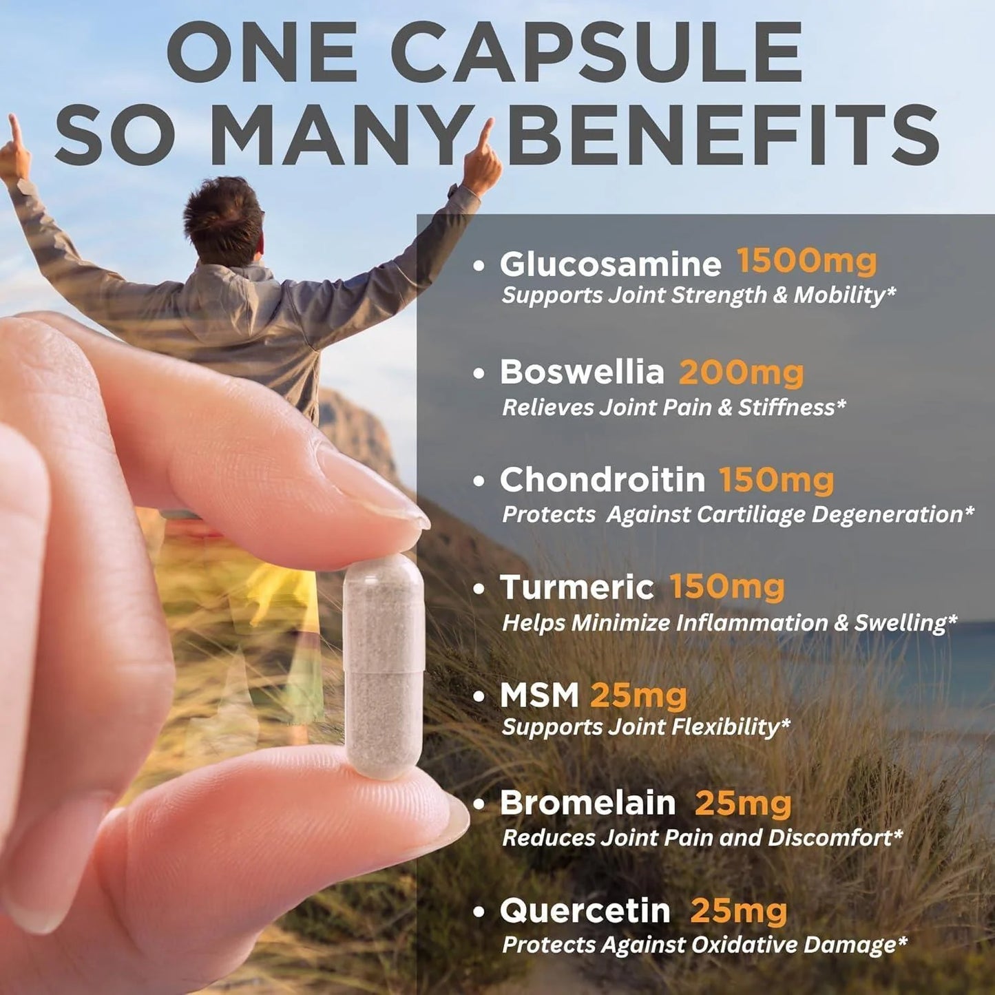 Clear Joint Support Supplement with Glucosamine, Chondroitin, MSM, and Boswellia - 90 Capsules