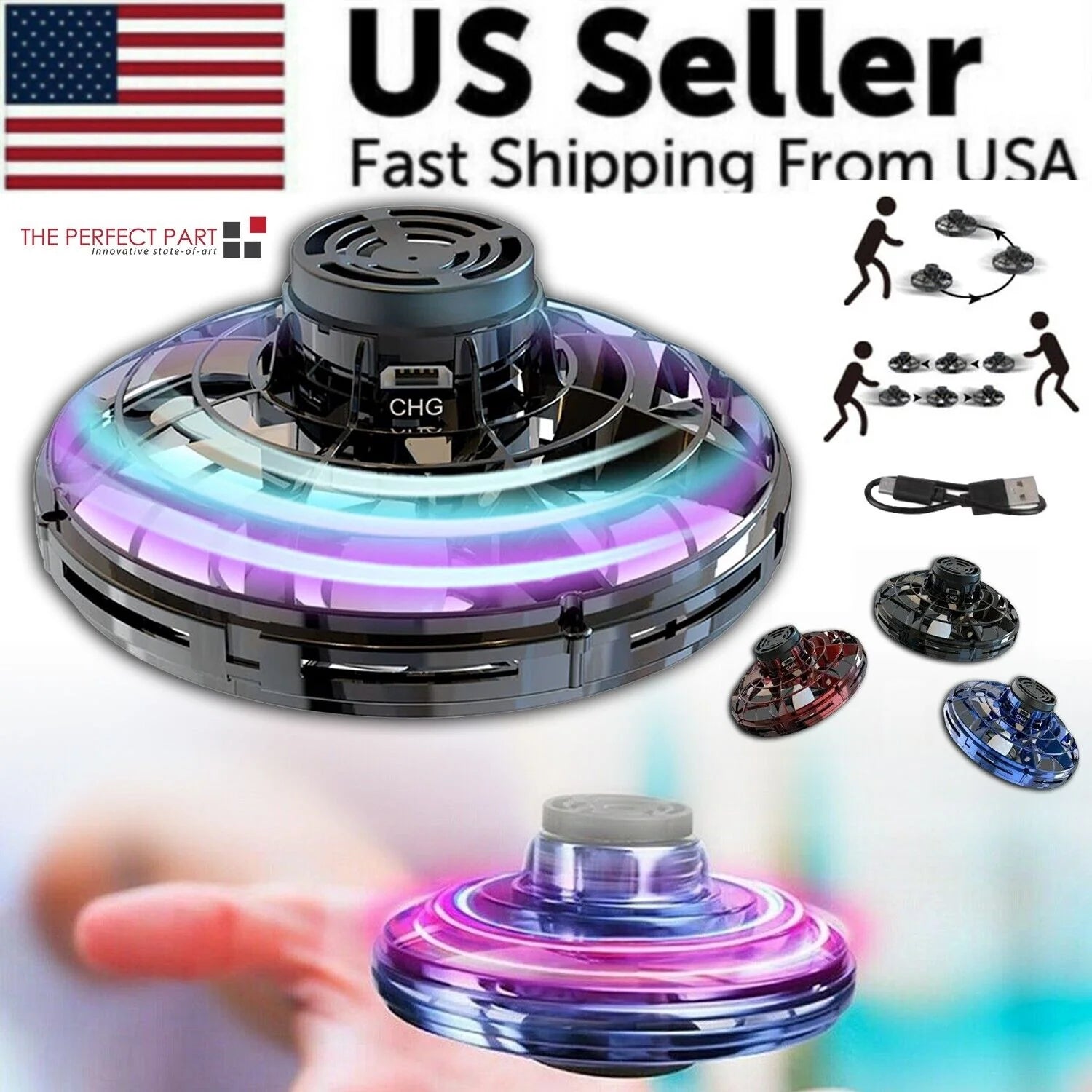 LED Flying Fidget Spinner Drone Ball - Stress Relief and Focus Toy for All Ages