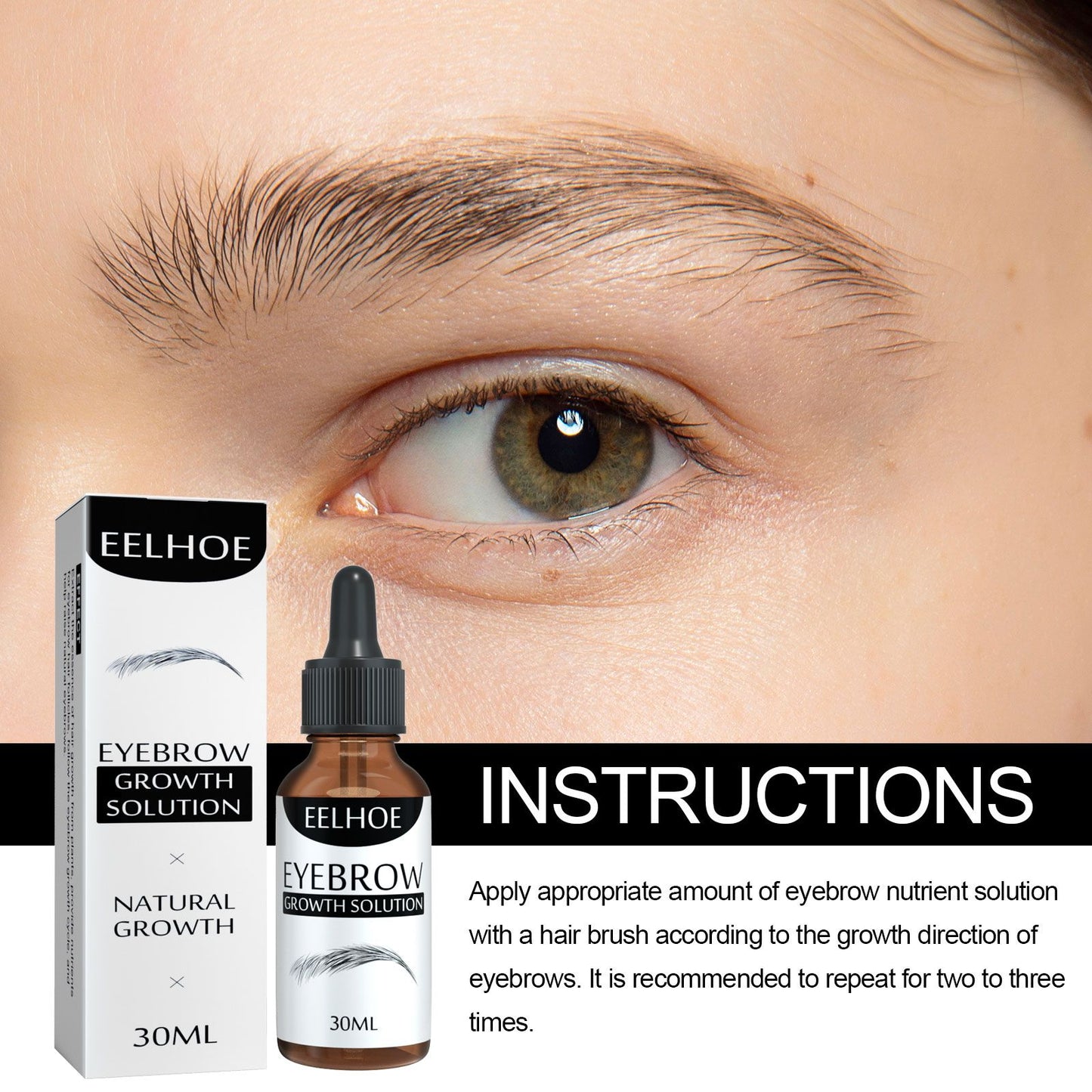 EELHOE Eyebrow Liquid - Black, Dense Natural Essential Oil Liquid for Thick Eyebrow Repair, Gentle Moisturizing Care Liquid