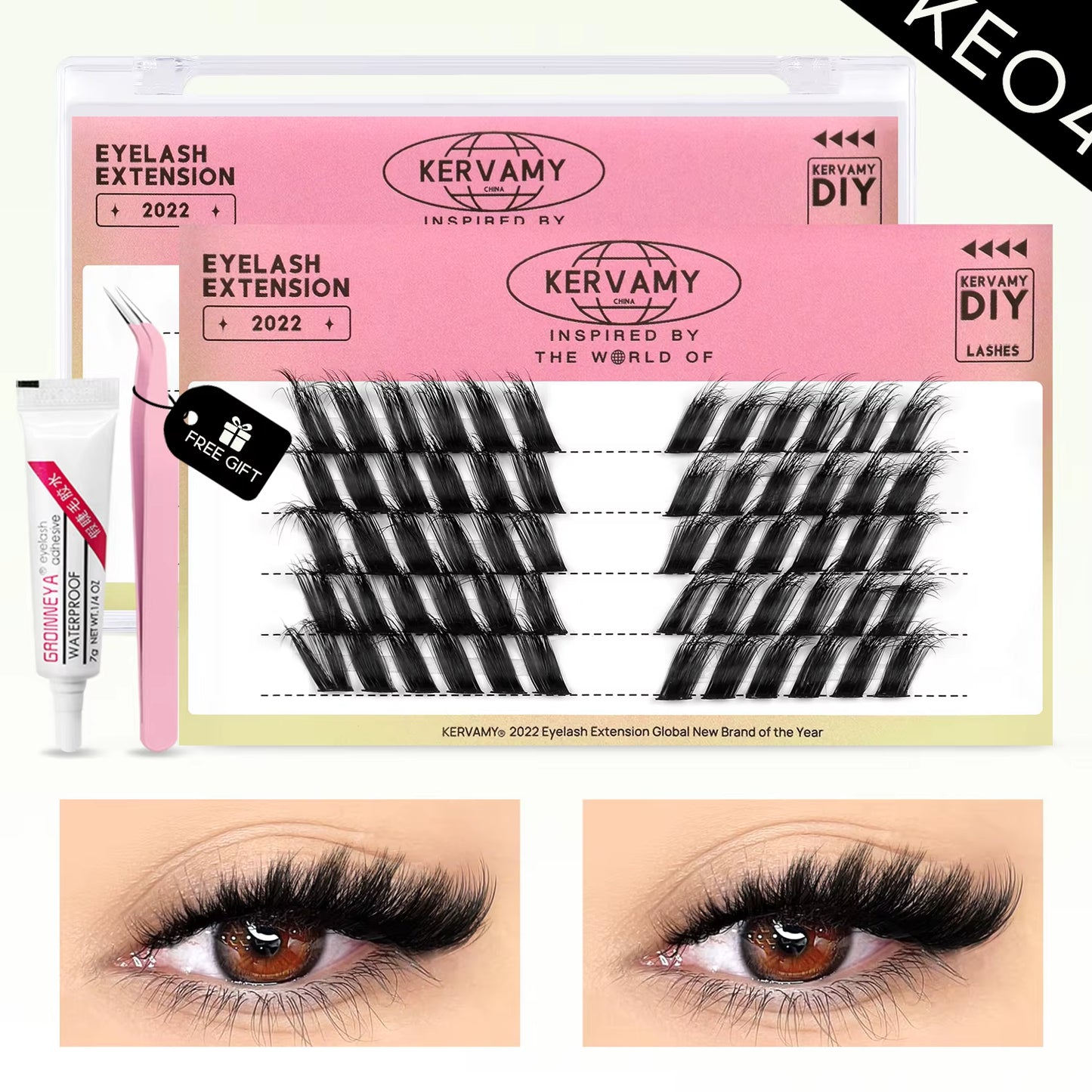 Eyelashes Extension Set Individual Lashes Natural Wispy Lashes Clusters Fluffy Kit Extension with Tweezers and Glue