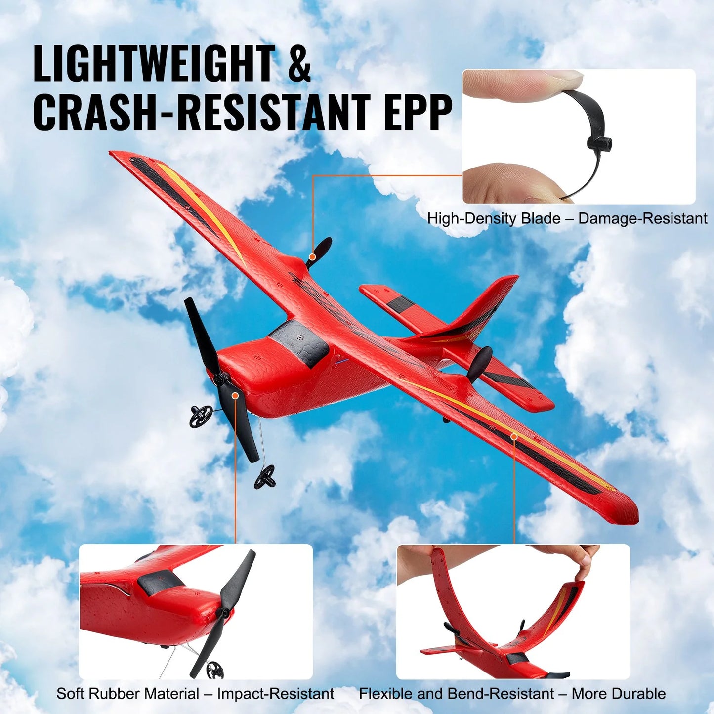 VEVOR EPP Foam RC Airplane with 2.4 GHz Remote Control and Dual Battery Pack