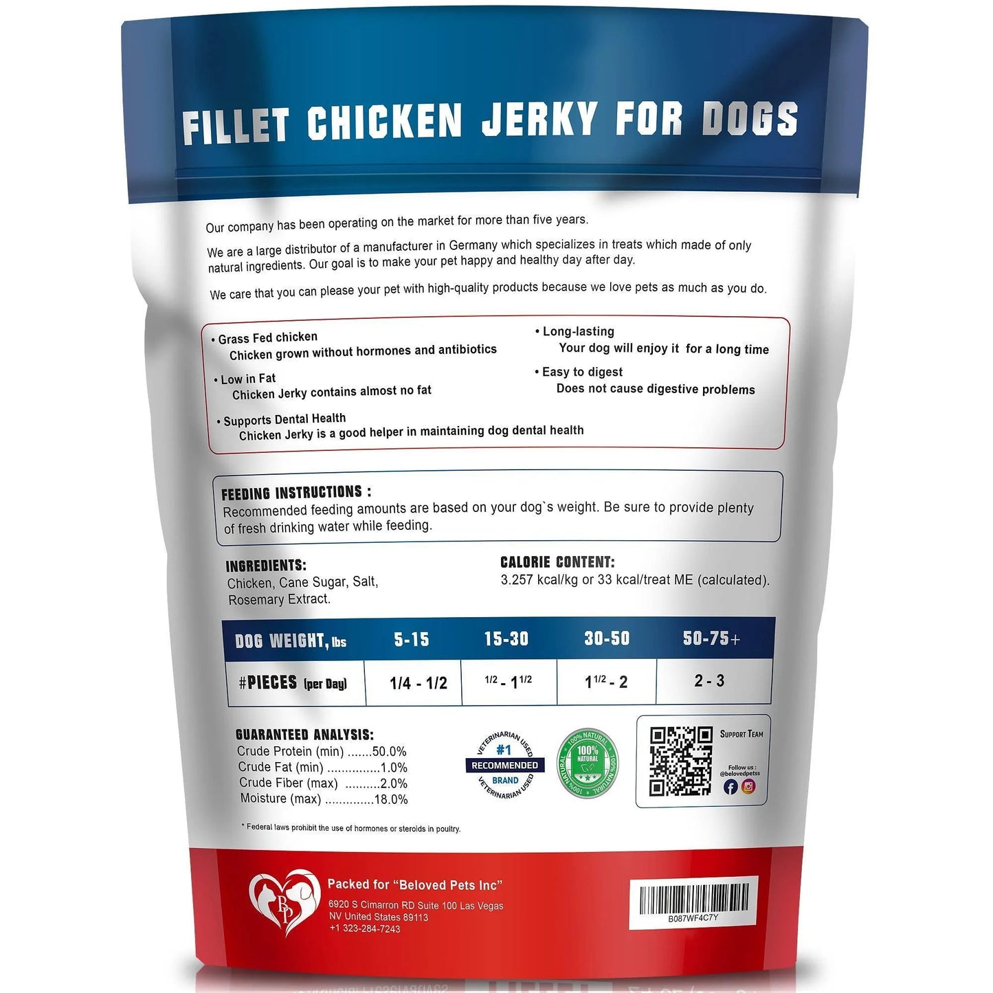 Human-Grade Grain-Free Chicken Jerky Dog Treats - 1.5 lb Dried Strips