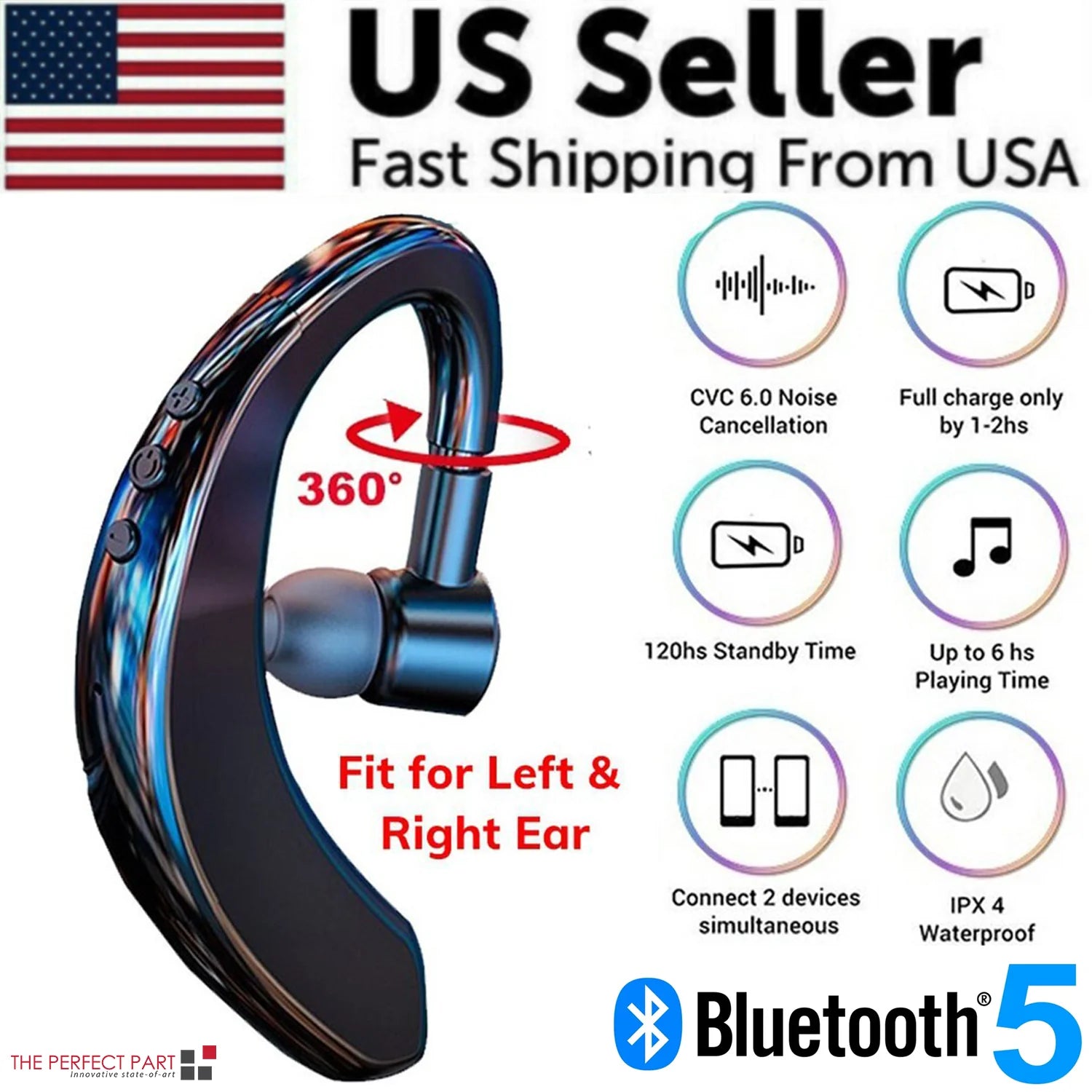 Wireless Bluetooth 5.0 Noise-Cancelling Earpiece Headset for Drivers and Truckers