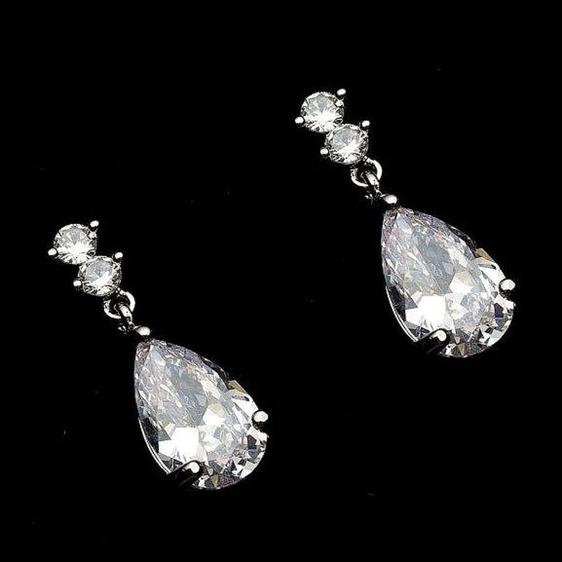 Silver Crystal Cubic Zirconia Teardrop Earrings