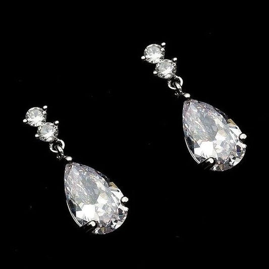 Silver Crystal Cubic Zirconia Teardrop Earrings