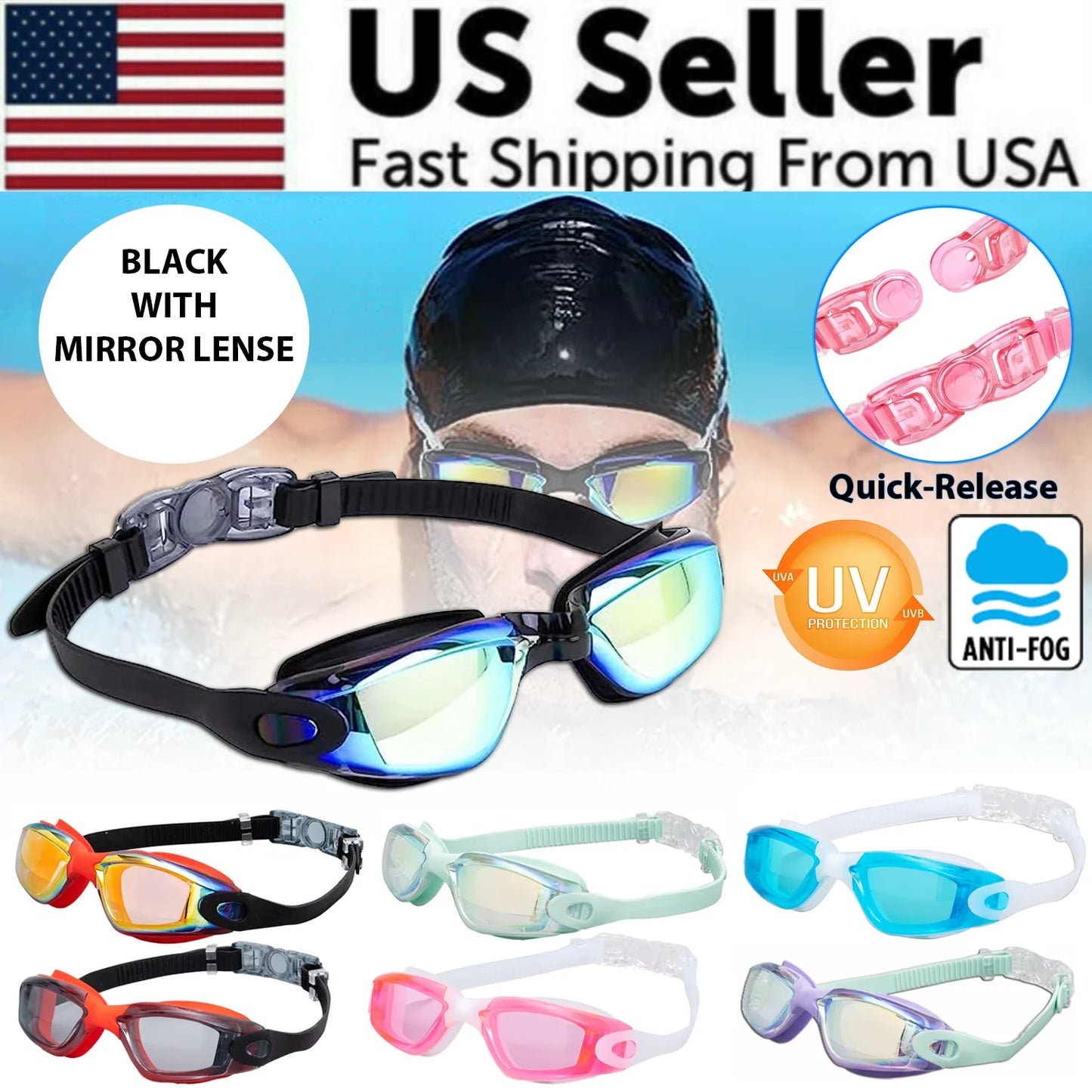 Professional UV-Protection Anti-Fog Swimming Goggles for Adults and Children