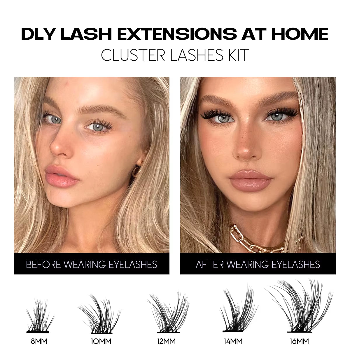 Eyelashes Extension Set Individual Lashes Natural Wispy Lashes Clusters Fluffy Kit Extension with Tweezers and Glue