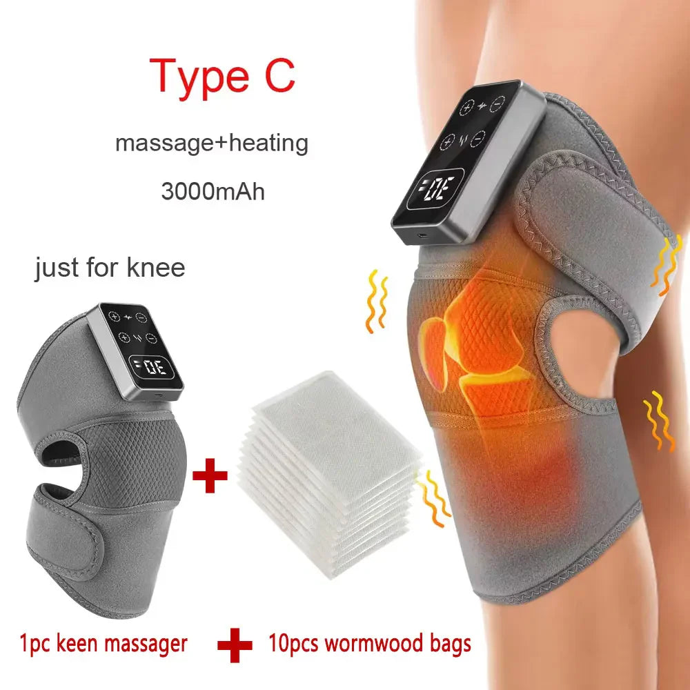 Electric Heated Vibration Knee Massage Physiotherapy Pad - 3-in-1 Massager for Shoulder and Elbow Pain Relief with Hot Compress Function