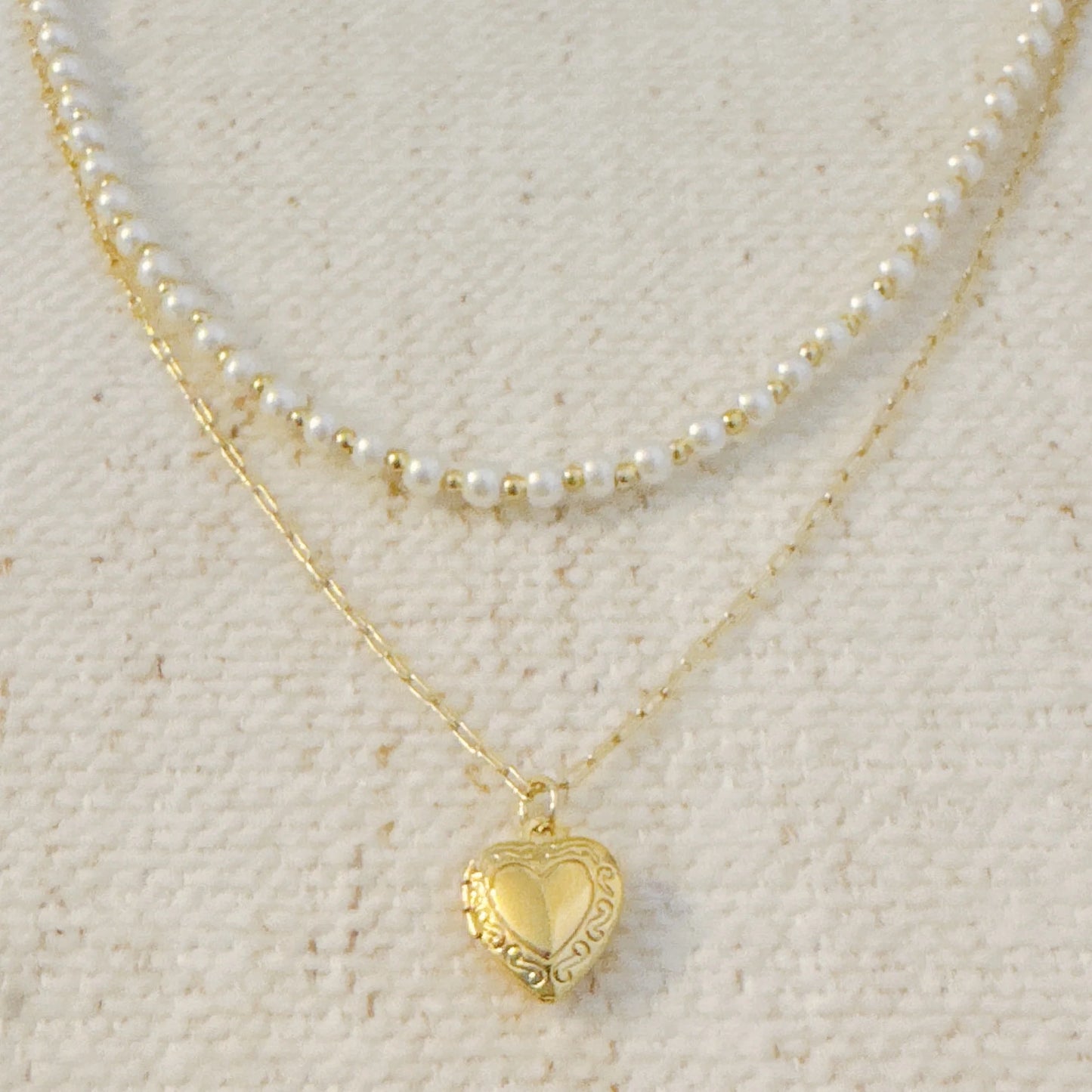 Layered Necklace with Pearls and Heart Locket