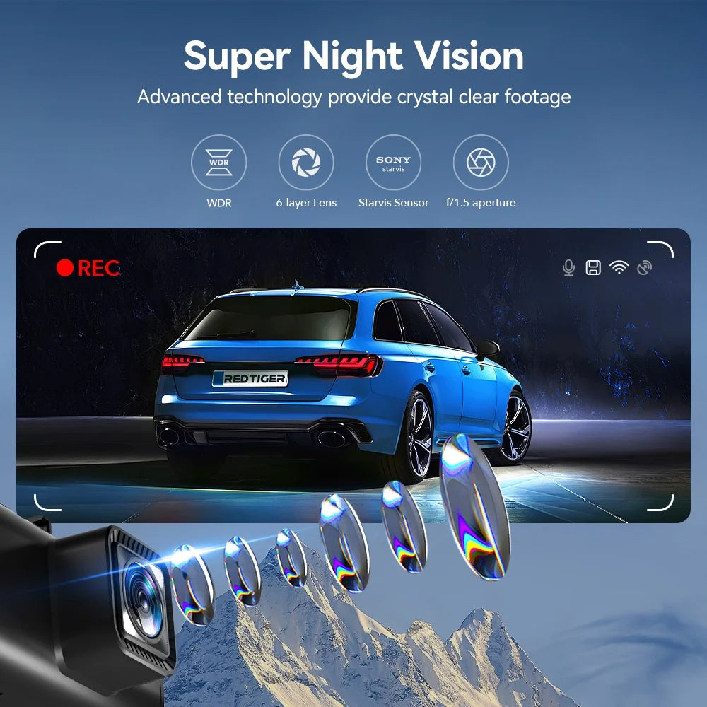 Dash Cam Front and Rear, Touch Screen Dash Camera with Wifi GPS, Voice Control, 4K Dashcam with Super Night Vision, WDR, 24H Parking Mode, Vehicle, Free 64GB Card